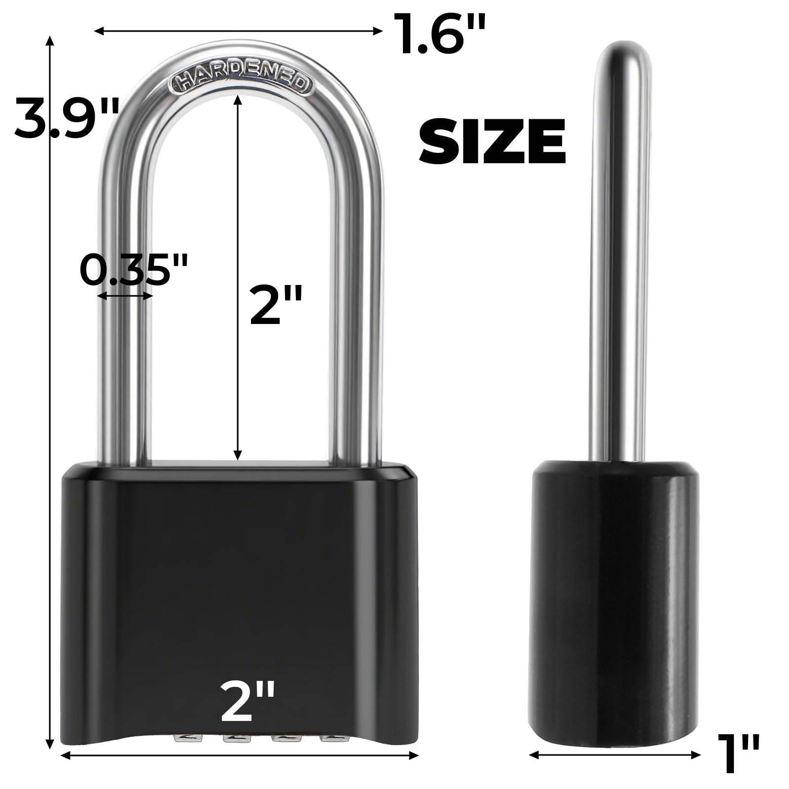 Hiceeden 2 Pack 4 Digit Heavy Duty Combination Lock, Long Waterproof Shackle Padlock, Resettable Zinc Alloy Lock for Outdoor, Gate, Fence, School Gym Locker, 2" Wide, Black
