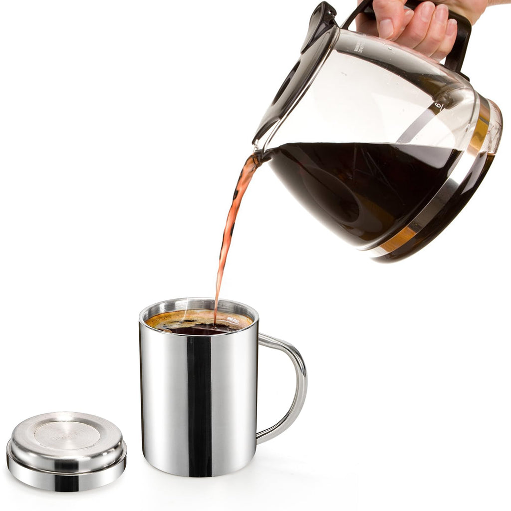 Yesland 2 Pack 13.5 oz Stainless Steel Double-Walled Metal Mugs, Insulated Coffee Cup with Lid and Handle, Thermal Camping Mugs for Coffee, Milk, Juice, Tea and Cold or Hot Drinks