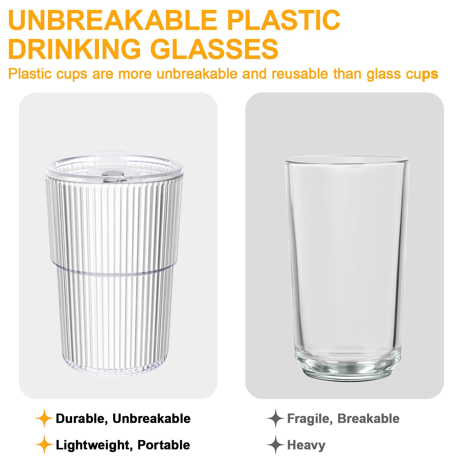 VAIIGO 16 OZ Iced Coffee Cup, Reusable Plastic Coffee Cups with Lids and Straws, Unbreakable Plastic Drinking Glasses Iced Coffee Glass to Go Coffee Cups, BPA Free, Dishwasher Safe, Set of 4