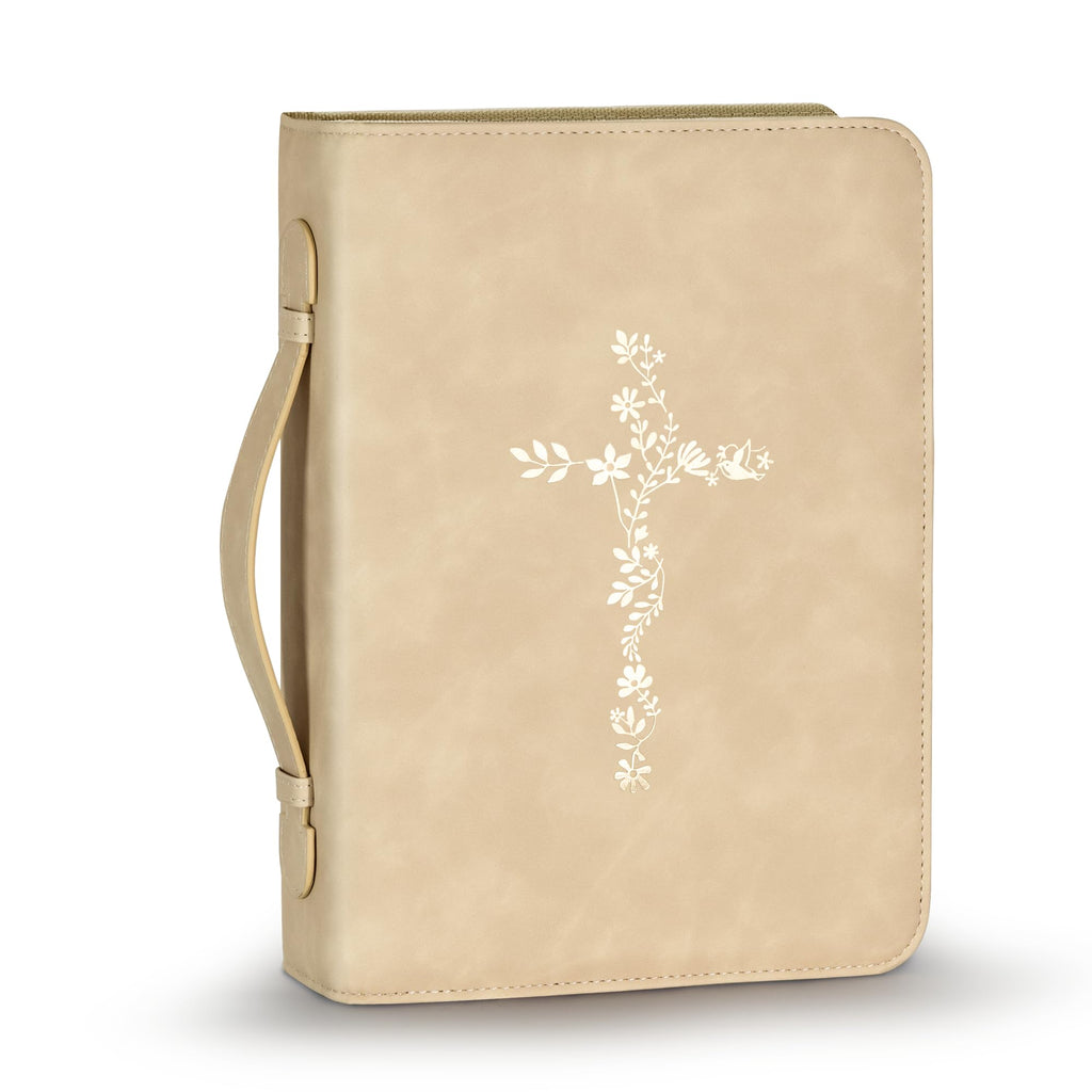 LISWIT Mother's Day Gift Bible Cover for Women, Large Bible Case - Durable PU Leather Carrying Bag Sleeve, Christian Gifts for Women, Girls, Teens (Beige/Gold)