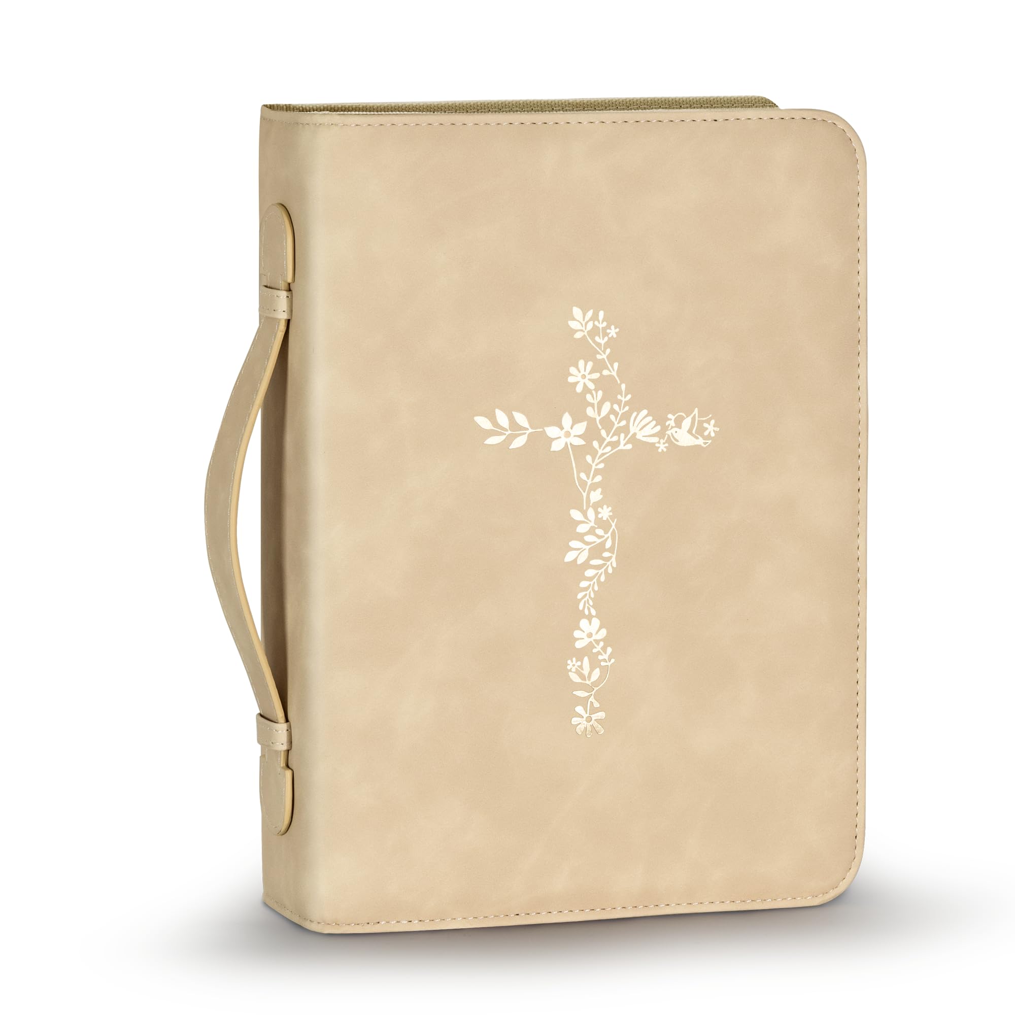 LISWIT Mother's Day Gift Bible Cover for Women, Large Bible Case - Durable PU Leather Carrying Bag Sleeve, Christian Gifts for Women, Girls, Teens (Beige/Gold)