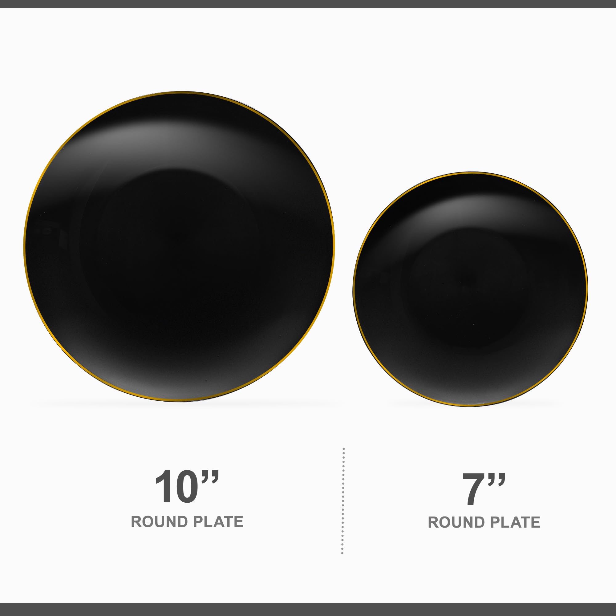 PLASTICPRO 32 Piece Combo Plate Set includes 16-7'' inch Plates & 16-10'' inch Dinner Plate Black Plastic With Gold Rim Design Party Plates, Premium heavyweight Elegant, Disposable
