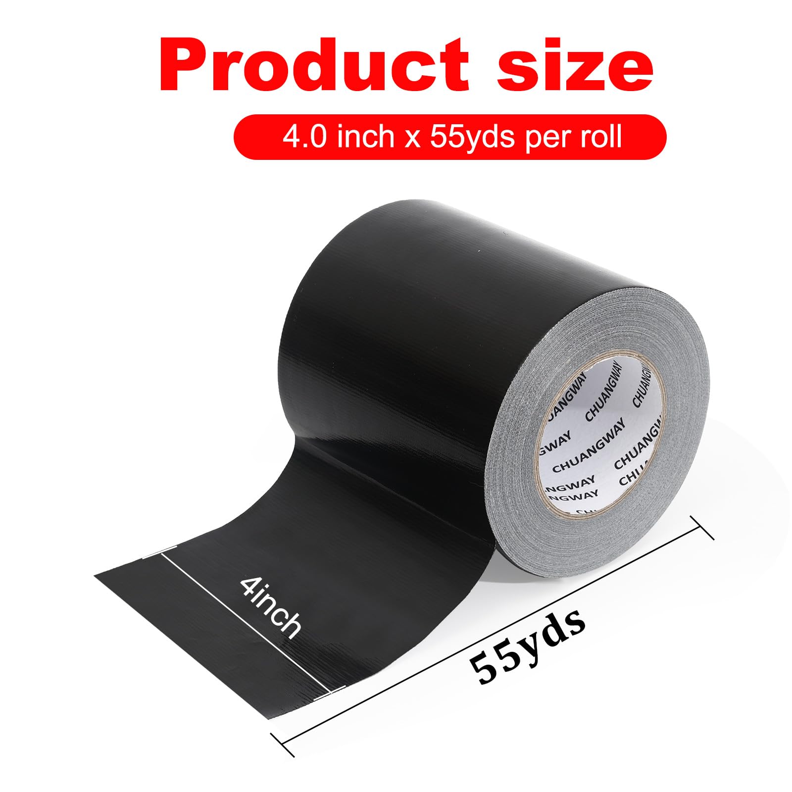 Heavy Duty Black Duct Tape 4Inch x 55Yds Wide, Black Heavy Duty Wide Duct Tape， Strong, Flexible, No Residue Industrial Grade,Waterprooft,UV Resistant for Home Improvement,Repairs (4Inch X 55yds)