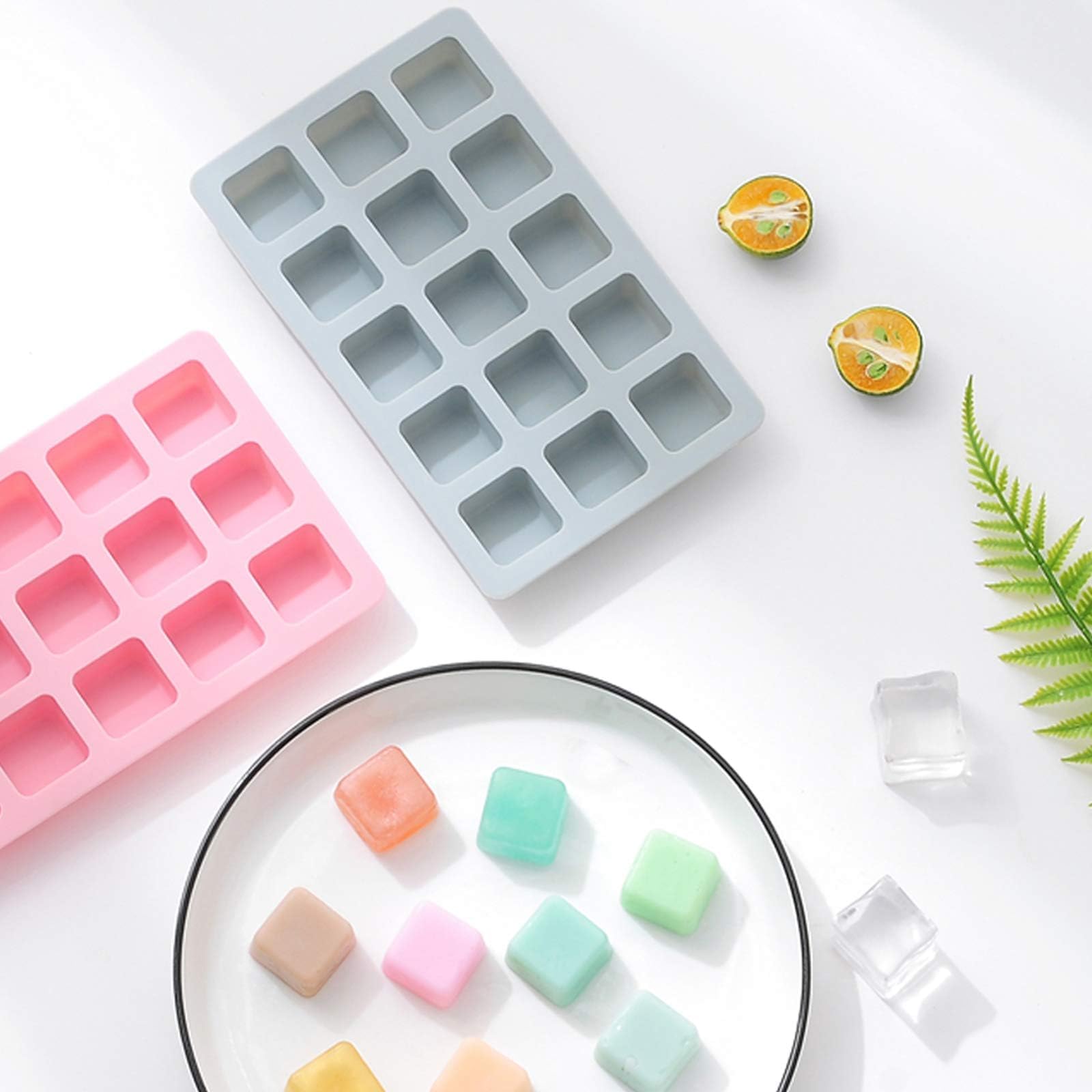 REKIDOOL 3 Pieces Candy and Chocolate Silicone Molds Set Non-Stick Including Heart, Round, Square Baking Mold for Hard Candy, Gummy, Hot Caramel, Ice, Cake, Jello, Ganache (Blue)