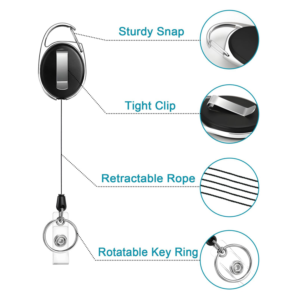 JEFURE 30 Pcs Badge Reel, ID Badge Holder Retractable Clip, Retractable Keychain Badge Reel，Badge Clip, Retractable Lanyard for Wear Keys, ID Card, Name Hold
