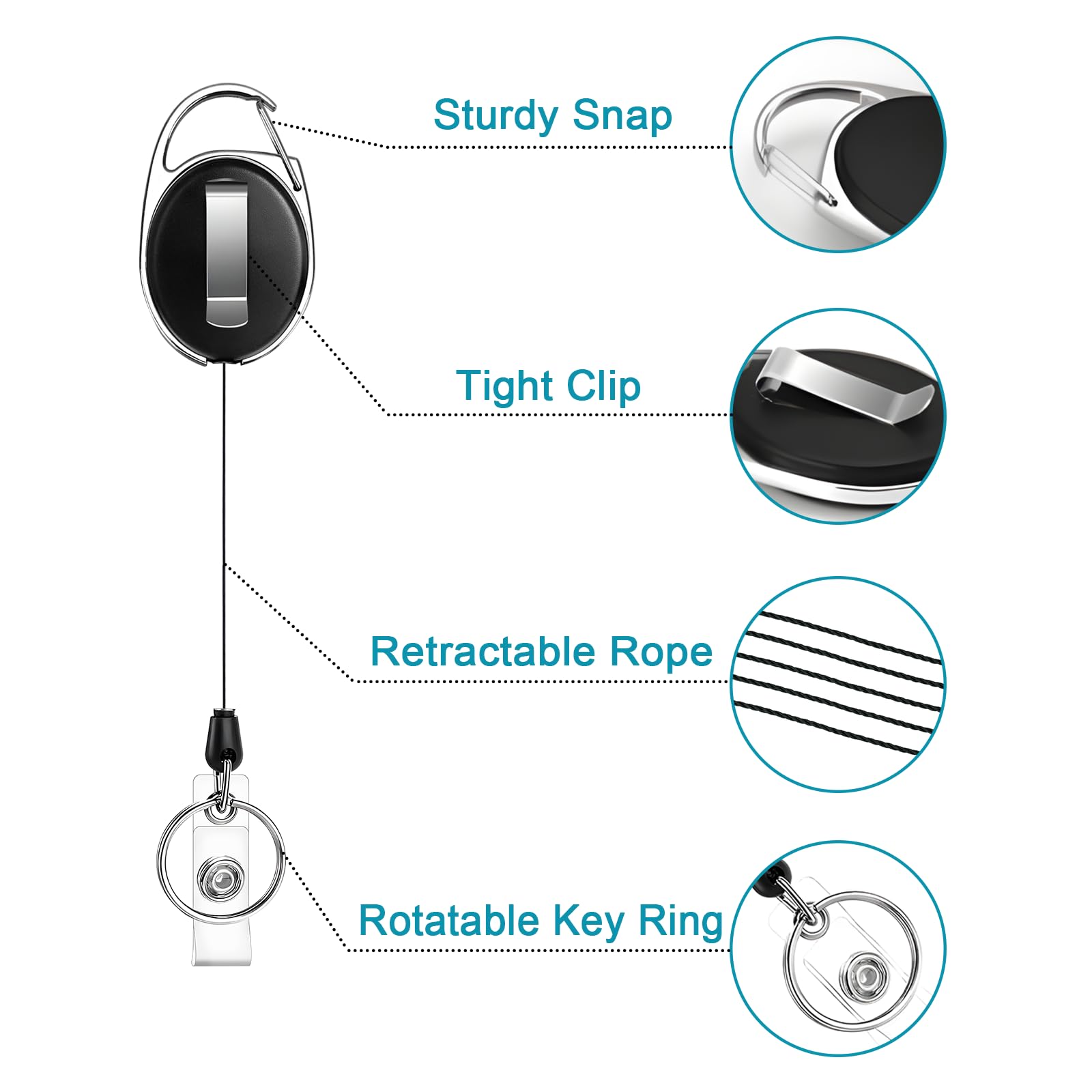 JEFURE 30 Pcs Badge Reel, ID Badge Holder Retractable Clip, Retractable Keychain Badge Reel，Badge Clip, Retractable Lanyard for Wear Keys, ID Card, Name Hold