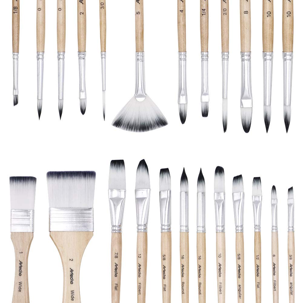 Artecho Art Paint Brushes Set for Watercolor, Acrylic, Oil, Rock Painting, Nail Brush, 24 Different Sizes with Organizing Case for Artists, Adults & Kids