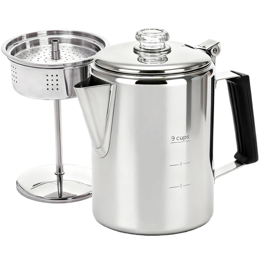 Cididu Coffee Percolator 9 Cup Camping Coffee Pot, Coffee Pot Outdoors, Stainless Steel Stove Top Brew Coffee Maker on Fire, Ideal for Group Camping, Hiking, Backpacking, RV and Travel