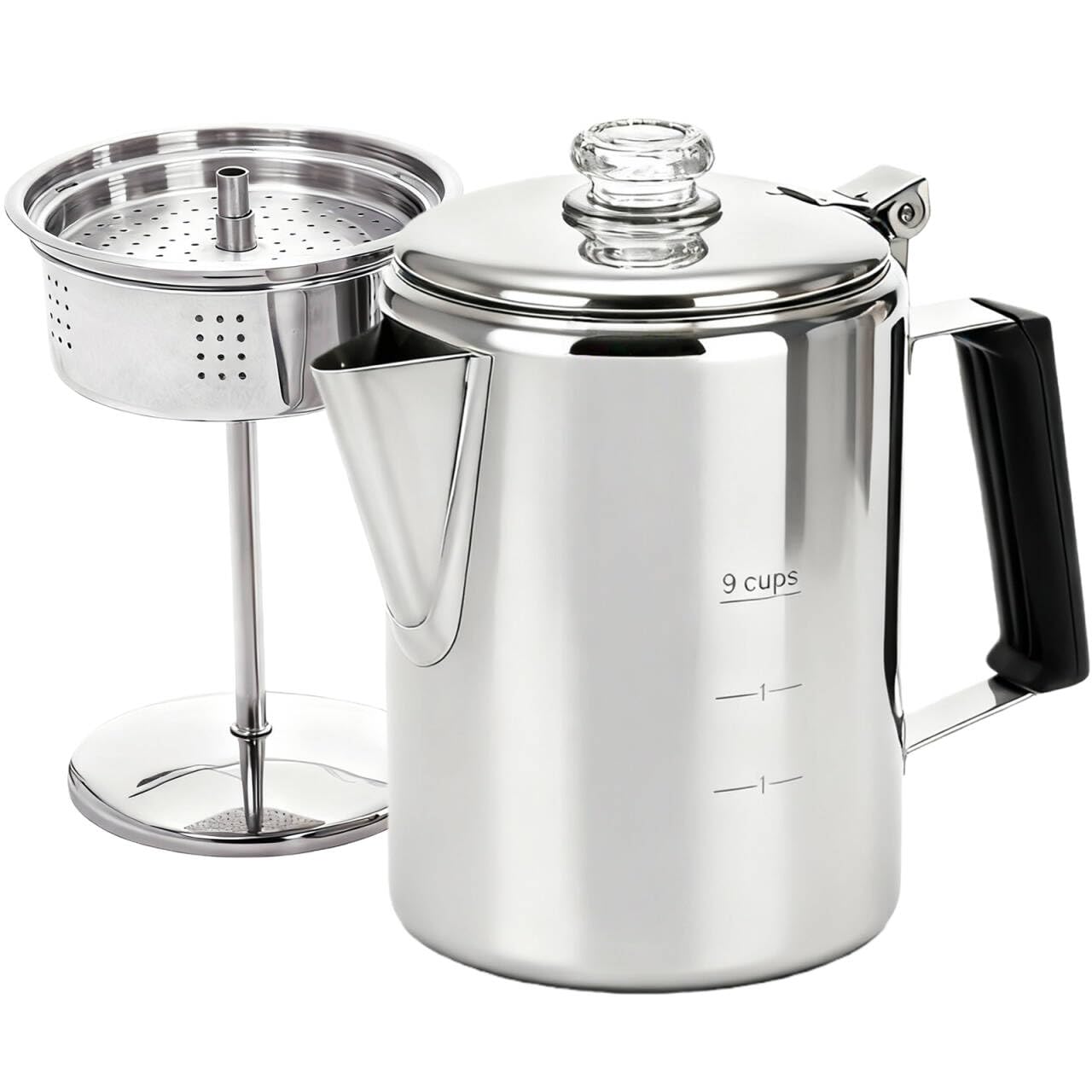 Cididu Coffee Percolator 9 Cup Camping Coffee Pot, Coffee Pot Outdoors, Stainless Steel Stove Top Brew Coffee Maker on Fire, Ideal for Group Camping, Hiking, Backpacking, RV and Travel