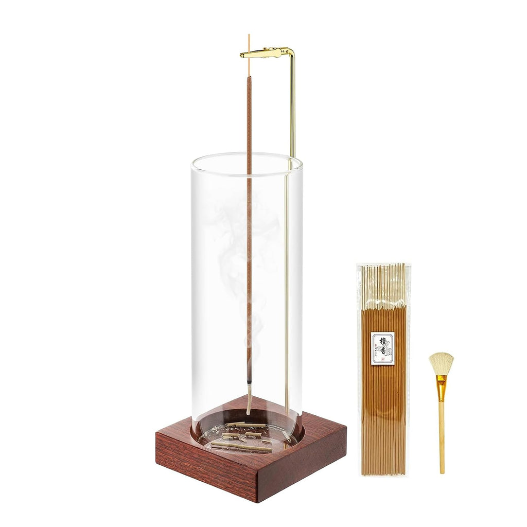 Incense Holder,Wooden Incense Holder for Sticks with 20 Incense Sticks, Anti-ash Incense Burner with Glass Ash Catcher for Meditation Yoga Spa Gift Home Decor