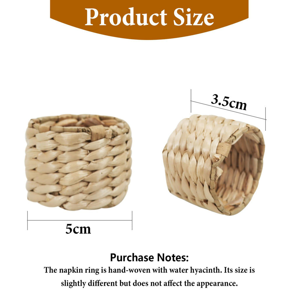 Auch 12Pcs Rustic Woven Napkin Rings, Round, Water Hyacinth, for Kitchen, Restaurant, Party, Wedding, Supplies
