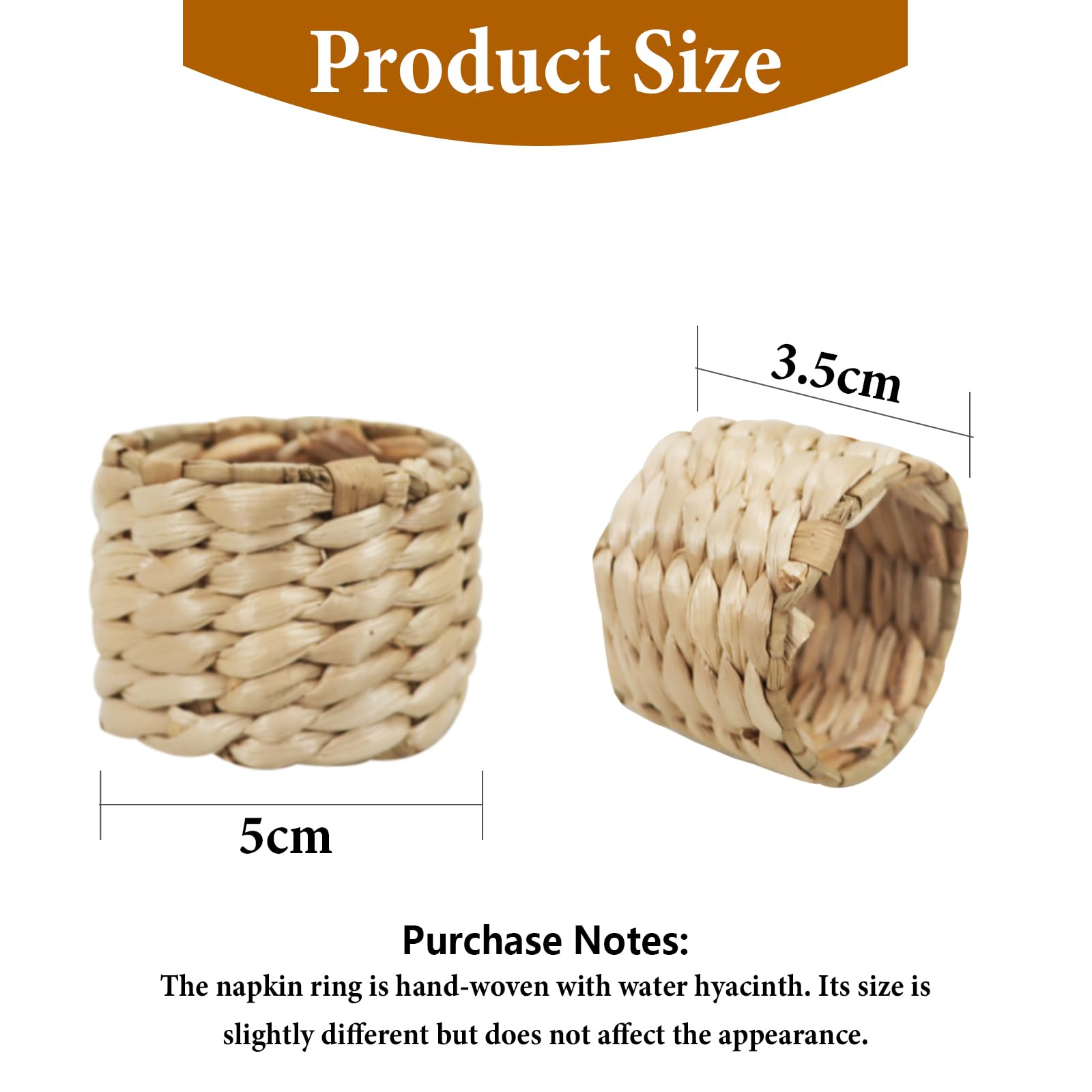 Auch 12Pcs Rustic Woven Napkin Rings, Round, Water Hyacinth, for Kitchen, Restaurant, Party, Wedding, Supplies