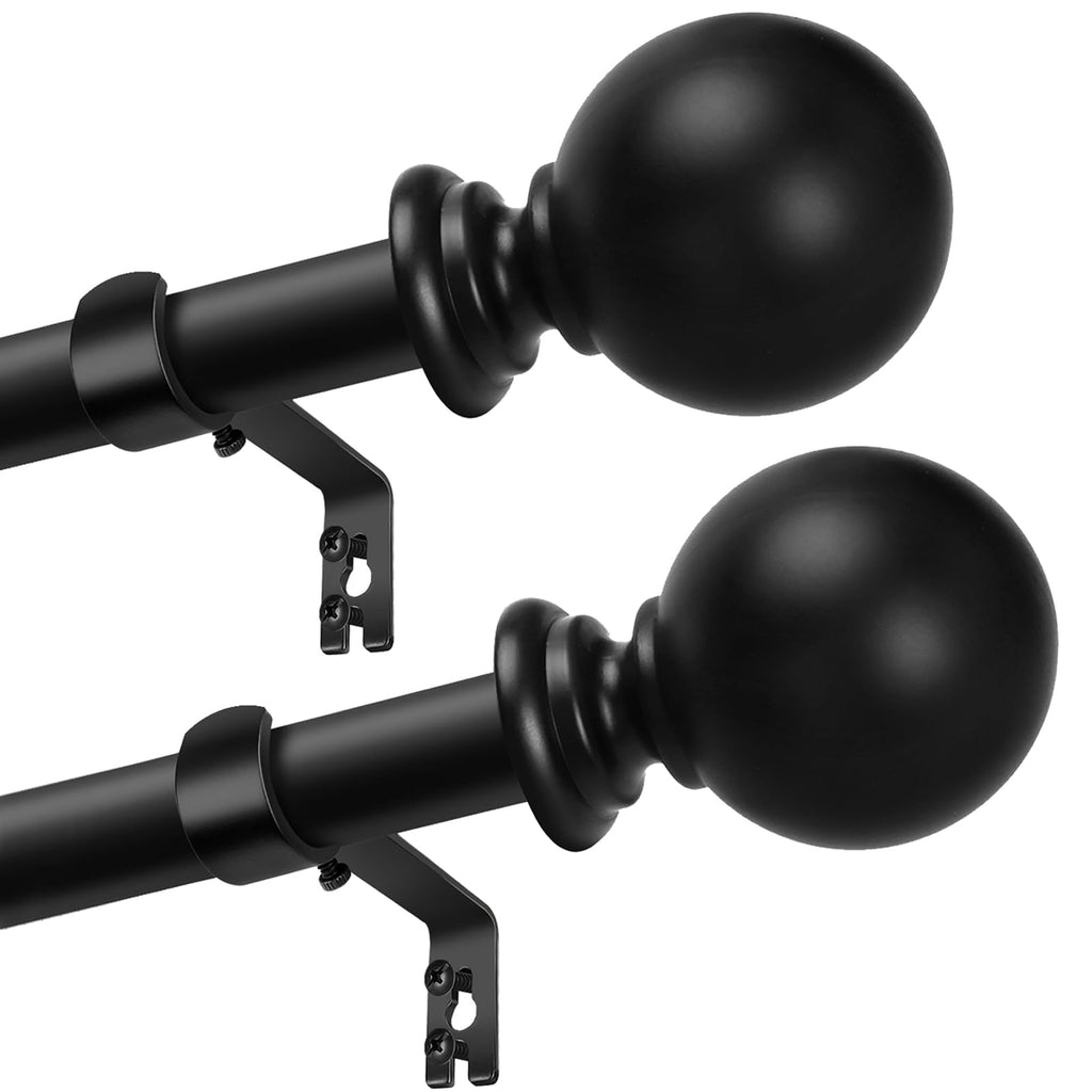 2 Pack Curtain rod for Windows 48 to 84 Inch, 5/8 Inch Small Matte Black Outdoor adjustable Curtain Rods with brackets for Bedroom, Bathroom, Living room, Kitchen, Patio, cafe