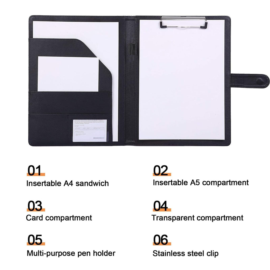 Padfolio Clipboard Folder, A4 Size PU Leather Portfolio Organizer with Cover for A4 Letter Size Notepad, Resume, Writing Pad