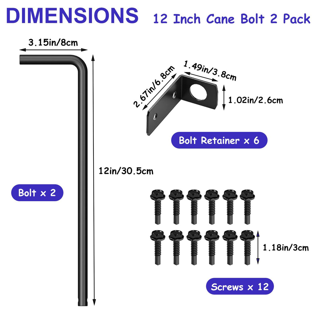 Matomtak 2pcs 12 Inch Heavy Duty Cane Bolt Gate Drop Rod Extra Thick Hardware Ground Latch Dia of 19/32" Gate Bolt for Wood PVC Vinyl Metal Fences Gates