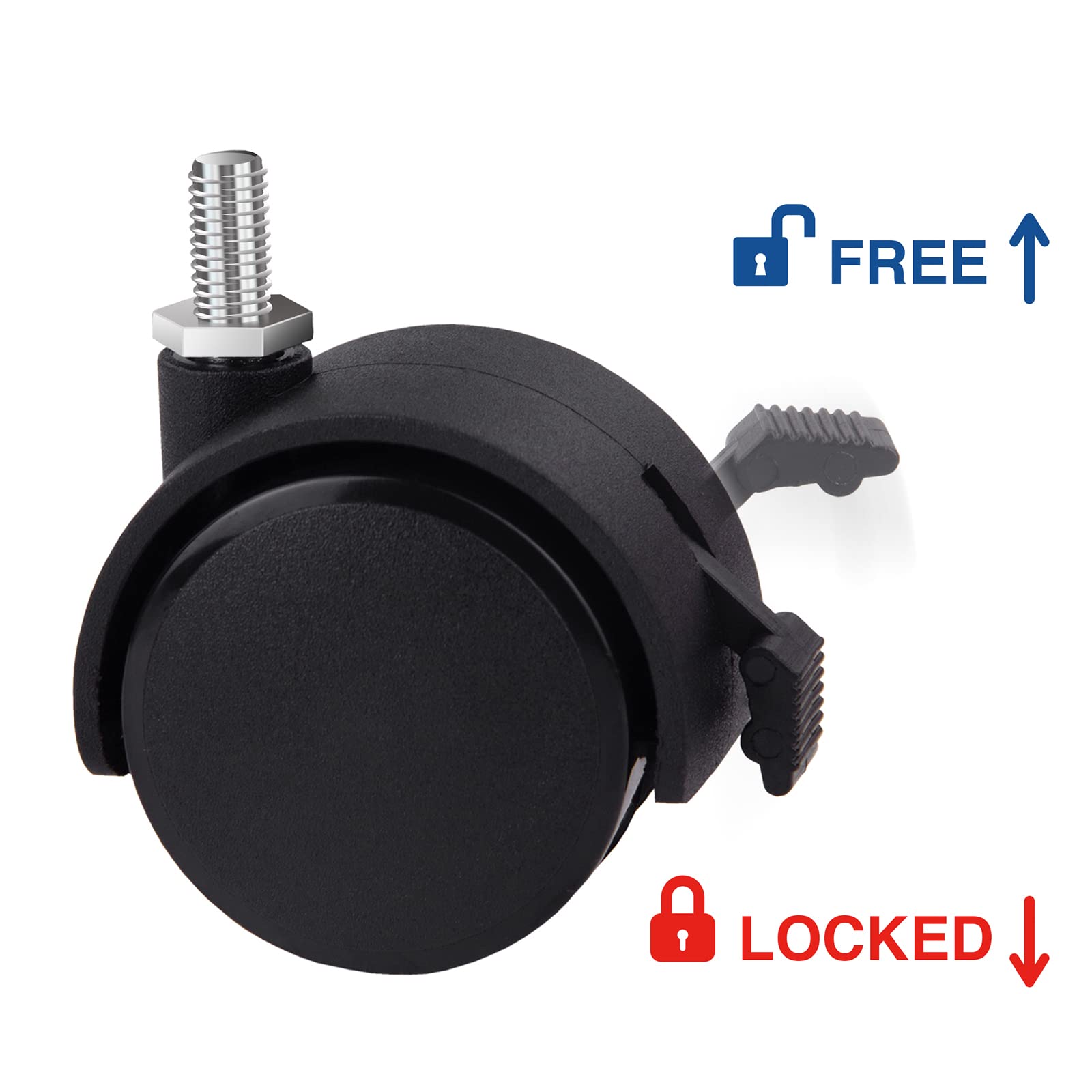 Guildrey Threaded Caster, M8-1.25 Swivel Stem for Replacement, Set of 4 Office Chair Wheels Twin Caster Wheels with Locking Brake