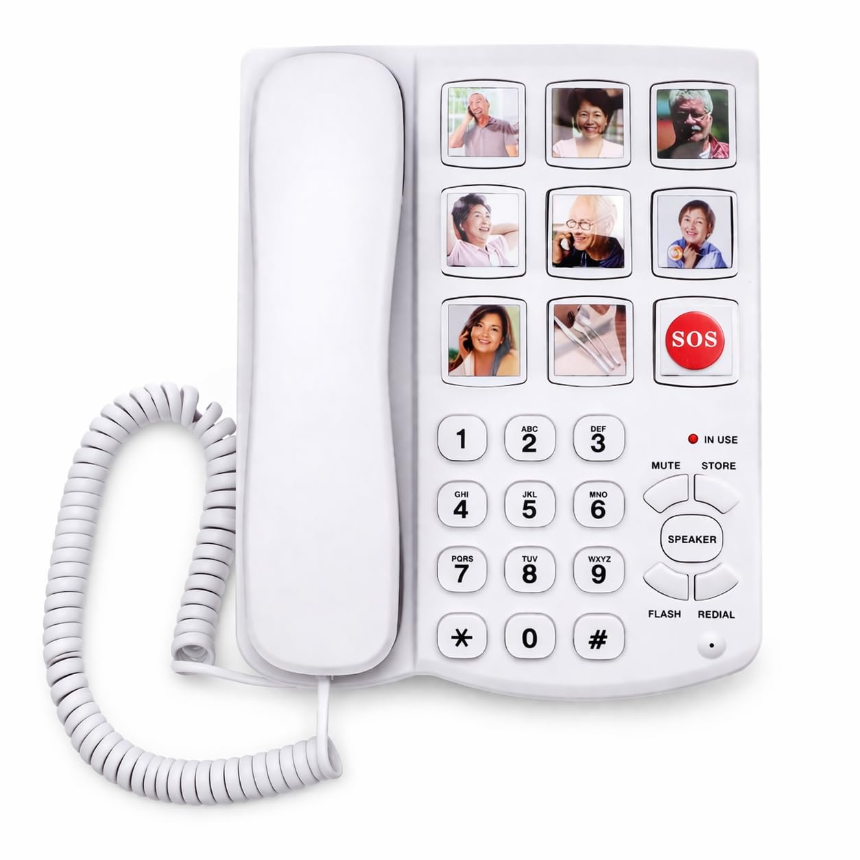 Landline Corded Home/Office Phone for Seniors with Photo Memory Speed Dial, Loud Ringer & Speakerphone, Desk & Wall Mounted Telephone for Dementia & Alzheimer’s Adults (White)