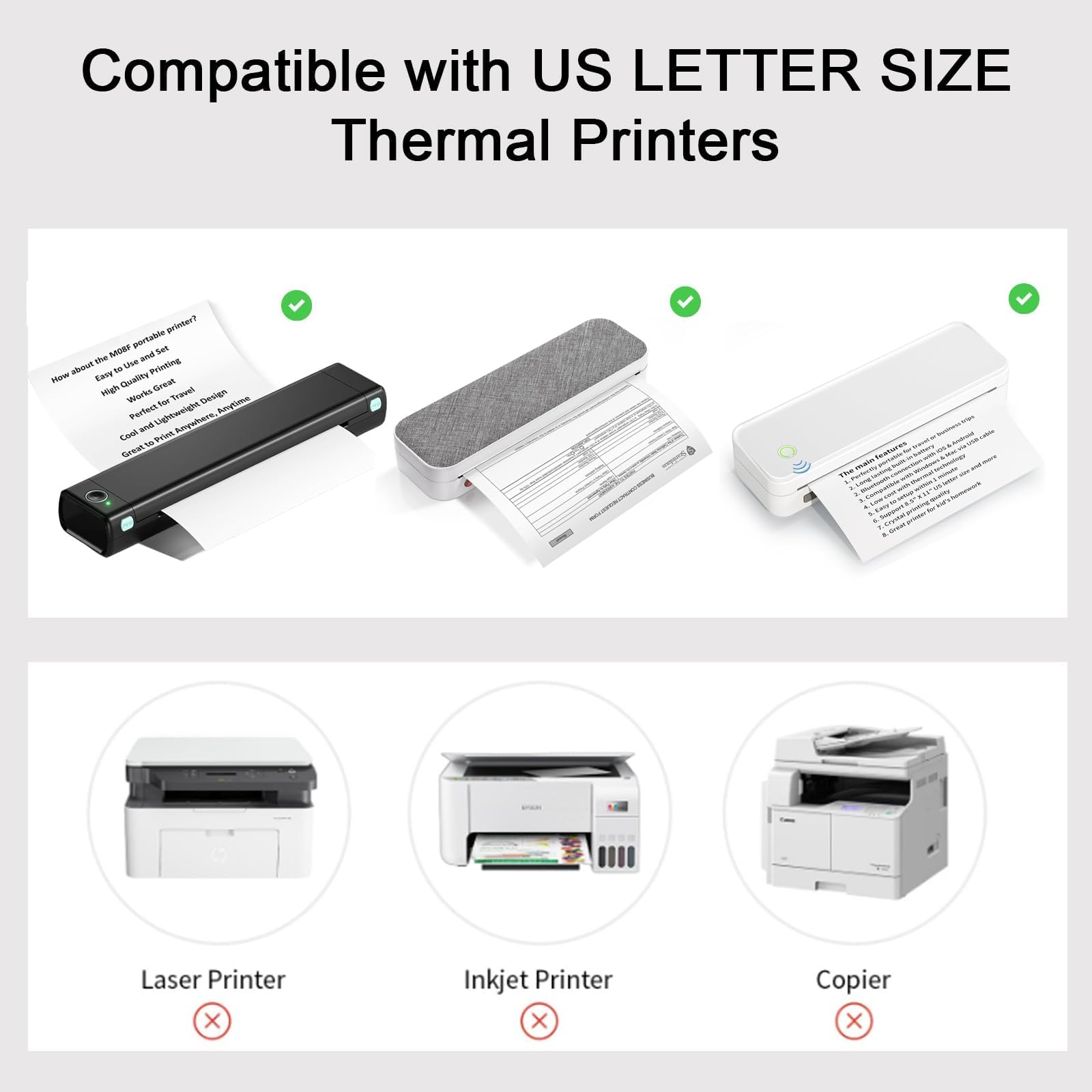 Thermal Printer Paper 8.5 x 11 Inch, 200 Sheets US Letter Size Thermal Paper, Compatible with M08F/A40 Thermal Portable Printer, Continual Feeding Folded Printing Paper (Continuous Folding)
