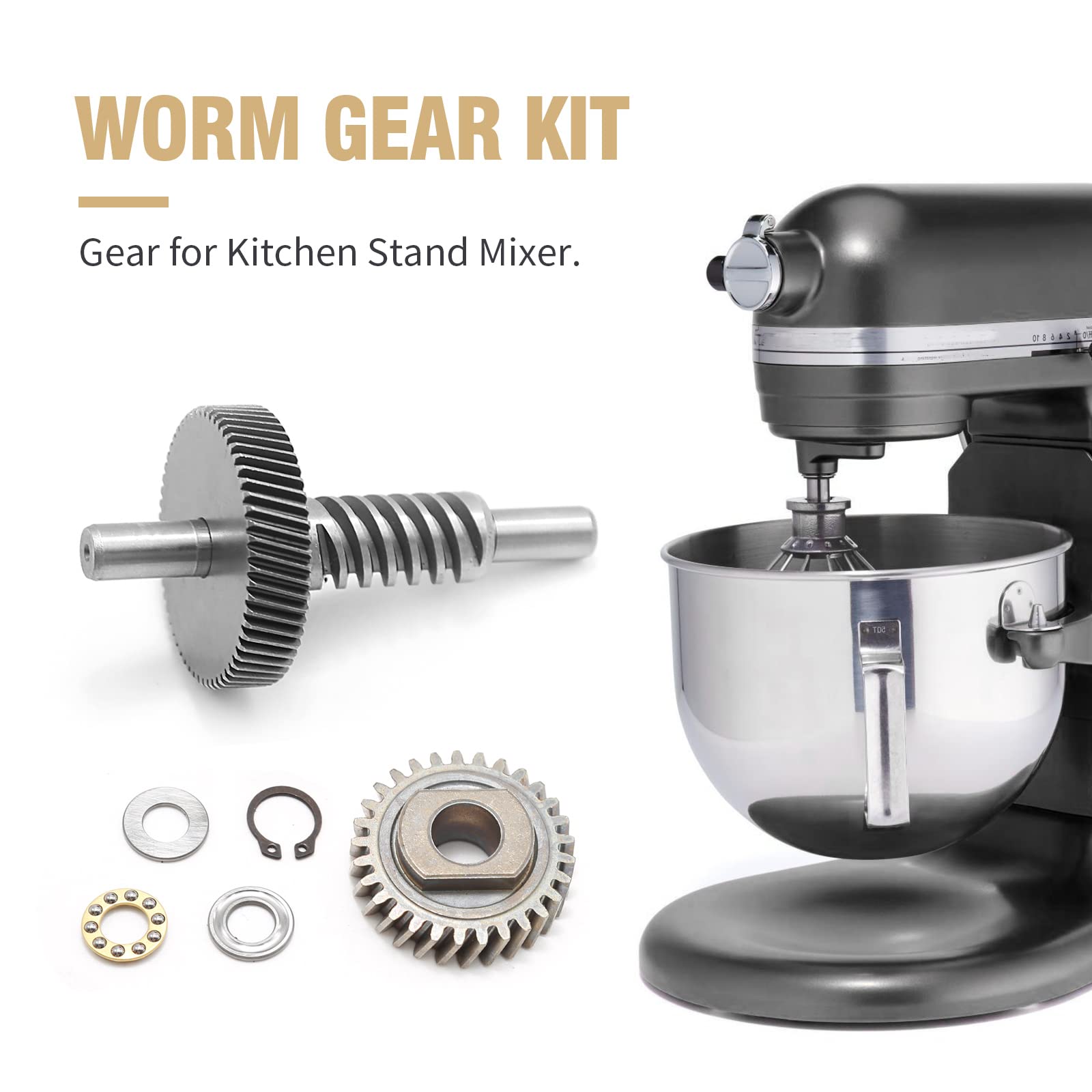 9706529 W11086780 Worm Gear Kit Replacement for 5QT&6QT Whirlpool KitchenAid Stand Mixer 9703445 Bearing and 9703680 Circlip