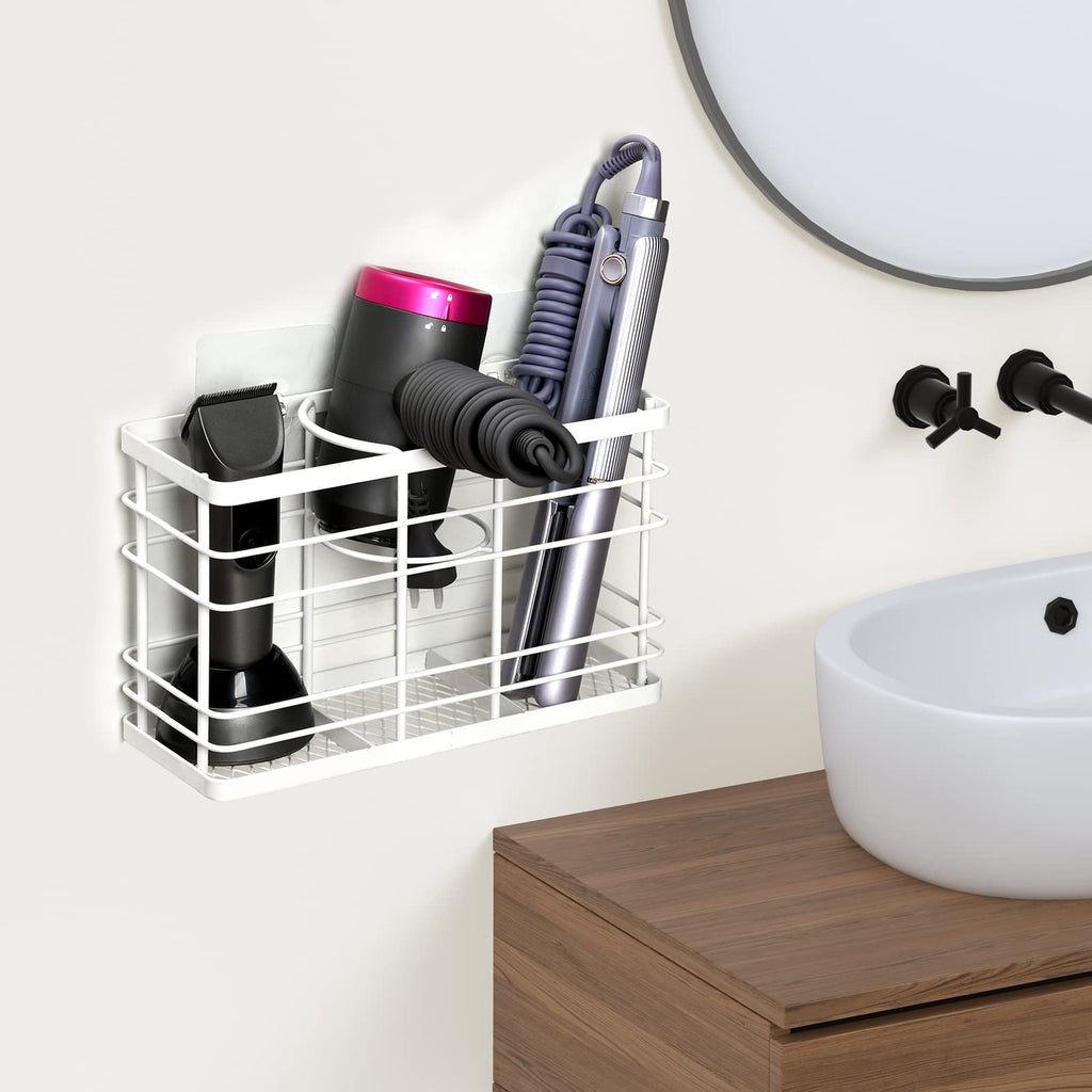 Wetheny Hair Tool Organizer - Hair Dryer Holder 5 Adjustable Height,Bathroom Organizer Cabinet Door/Wall Mounted for Hair Dryer,Curling Iron,Hair Straightener,Brush（White)