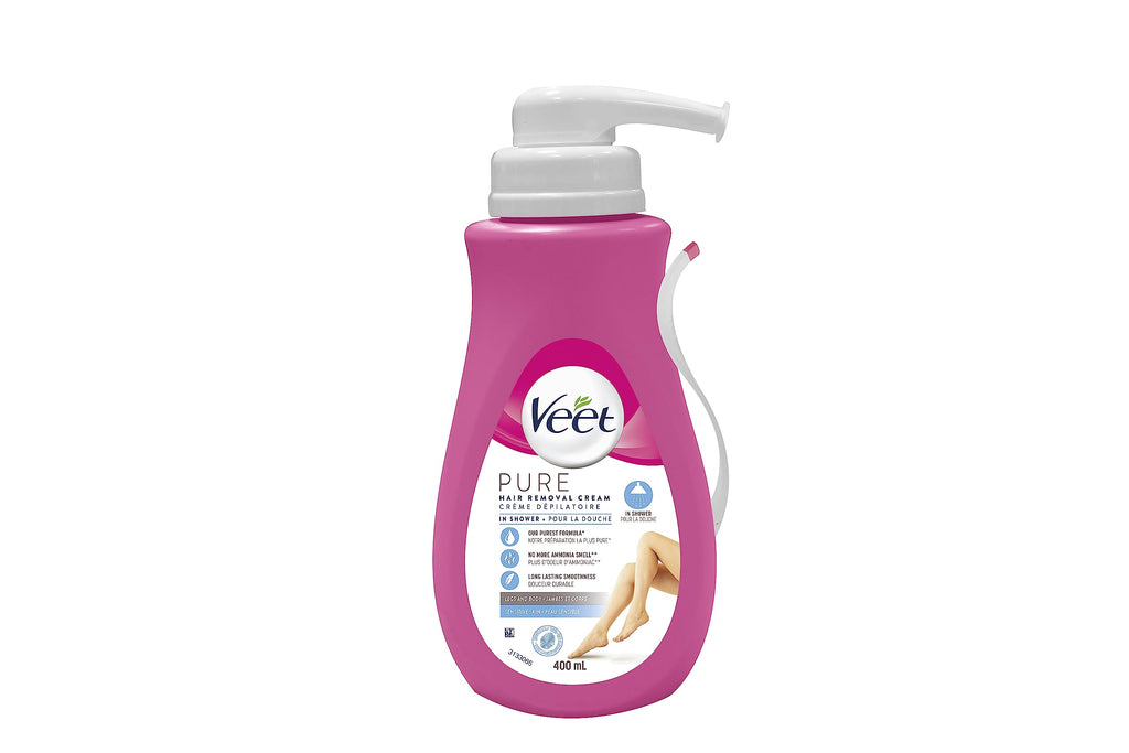 Veet PURE Hair Removal Cream for Sensitive Skin, Legs & Body Hair Remover with No Ammonia Smell, In-Shower Hair Removal Formula for Quick & Smooth Results, 400 mL