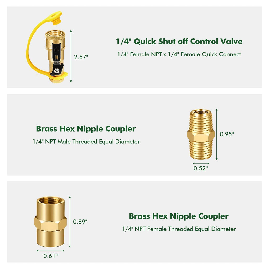 7pcs Propane Quick Connect Fittings, 1/4" RV Shutoff Valve, and Versatile Adapter for Low Pressure Gas Appliances and RV Propane Quick Connections