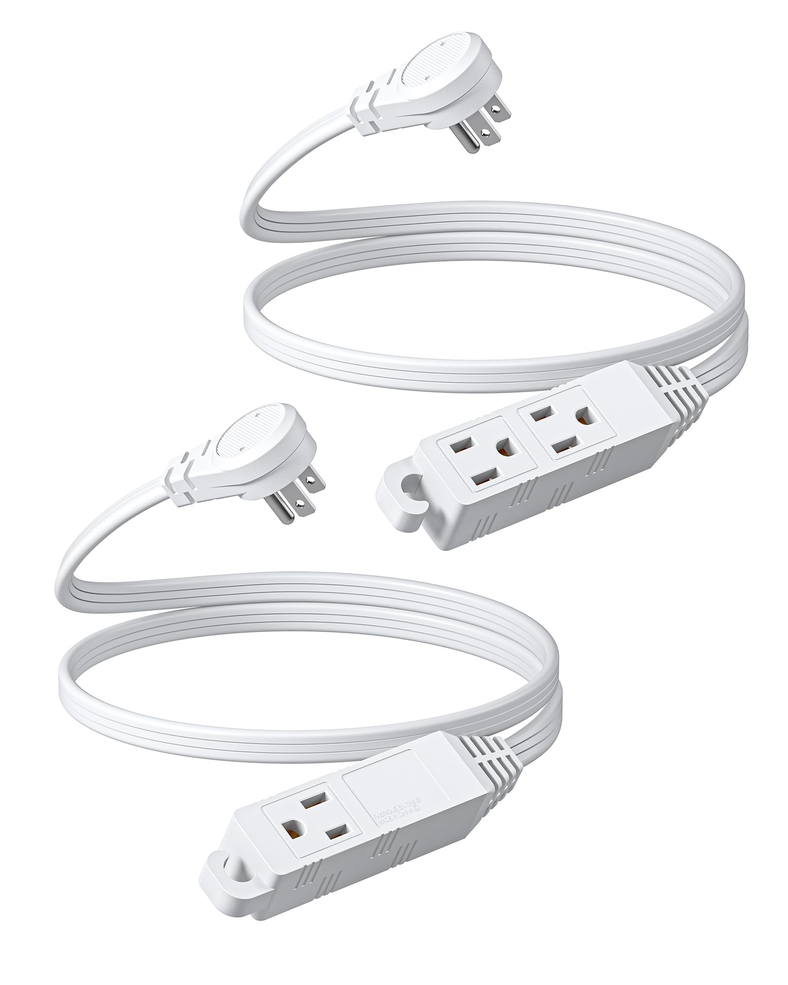 DEWENWILS 3 Outlet Extension Cord with Flat Plug, 3FT 16/3 Awg Grounded Power Cable for Indoor Use, Christmas, SPT-3 Cord, White, ETL Listed, 2 Pack