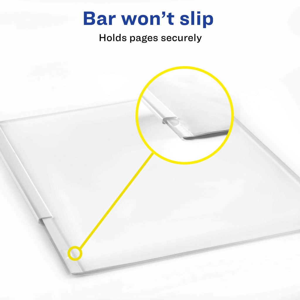 Sliding Bar Report Covers, Clear, White Color Binding Bar