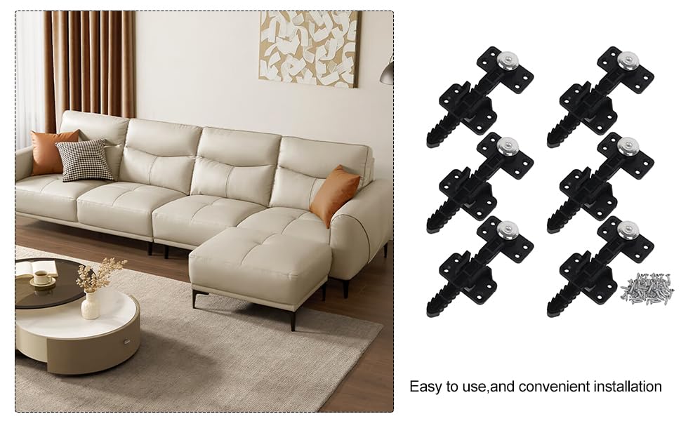 RDEXP 14x6cm Plastic Iron Sectional Sofa Furniture Interlocking Sofa Connector Bracket with Hardware Set of 6