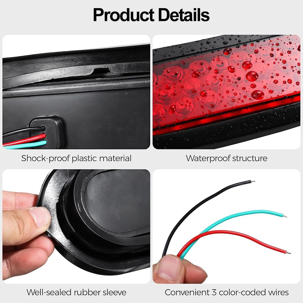 Yanchaofeiauto 6" Oval Red LED Trailer Lights Kit 2PCS 22 LEDS IP68 Waterproof Stop/Turn/Brake Tail Lights Compatible with Truck RV Boat Bus Lorry Camper Van Caravan