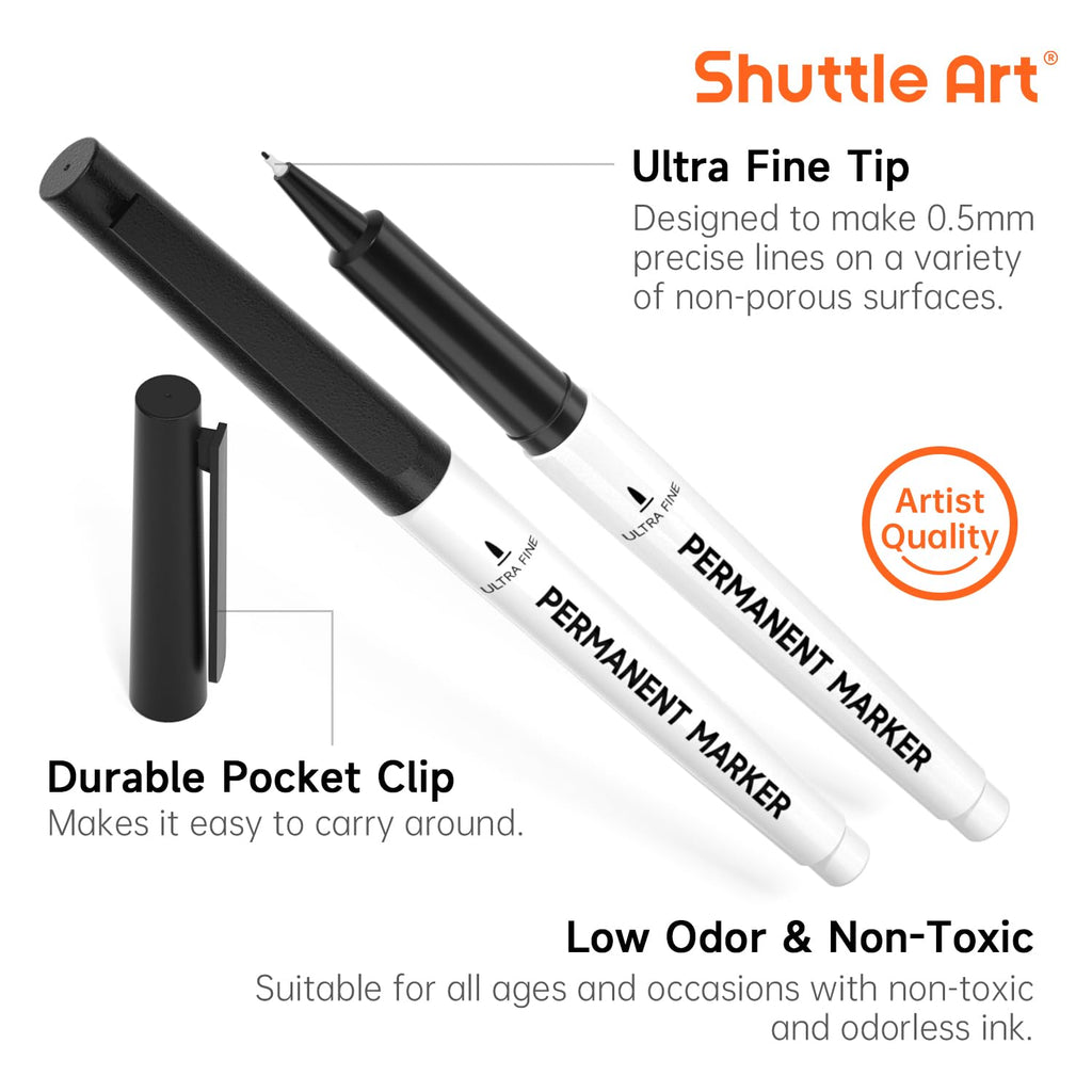 Shuttle Art Permanent Marker, 30 Pack Ultra Fine Point Black Permanent Marker set, Works on Plastic,Wood,Stone,Metal and Glass for Doodling, Marking