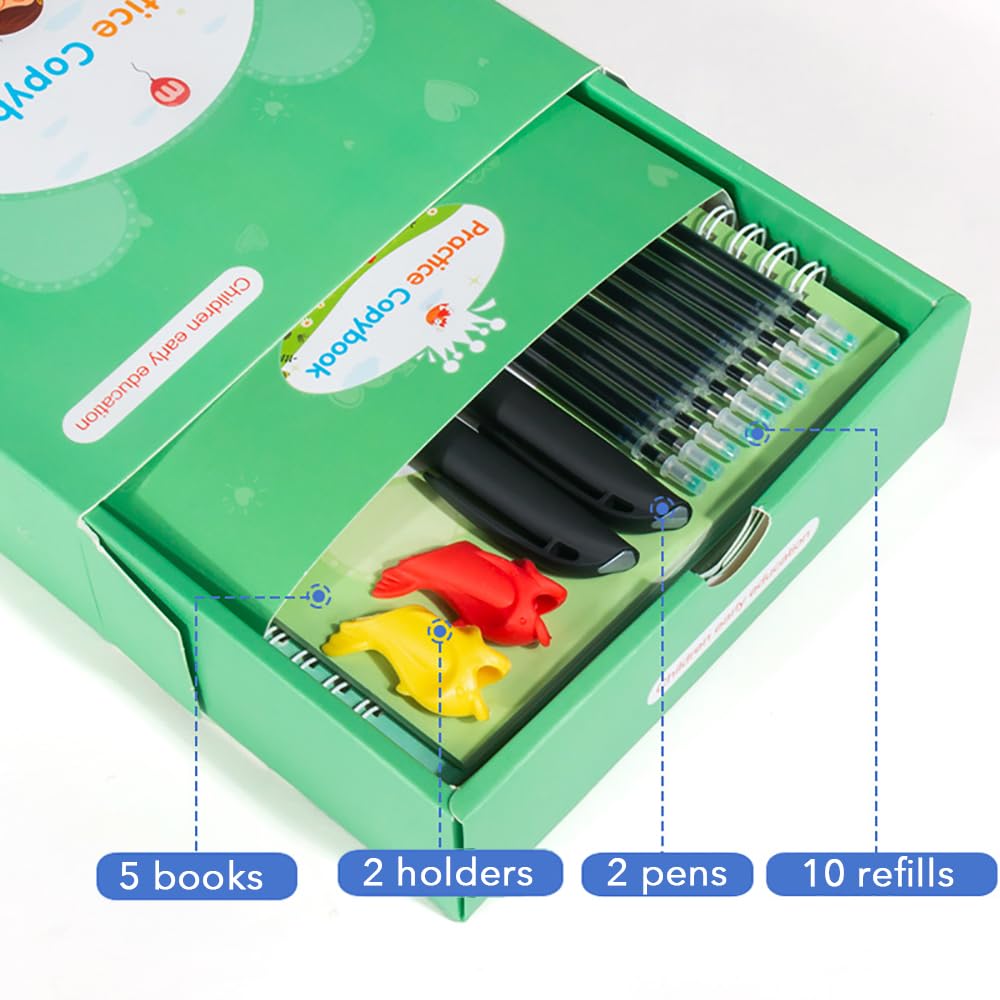 Magic Ink Practice Copybooks for Kids, Reusable Grooved Handwriting Training Workbooks for Preschools, Grooves Design Pen Control Tools, Early Childhood Education Materials (20cmX14cm, 5 Books)