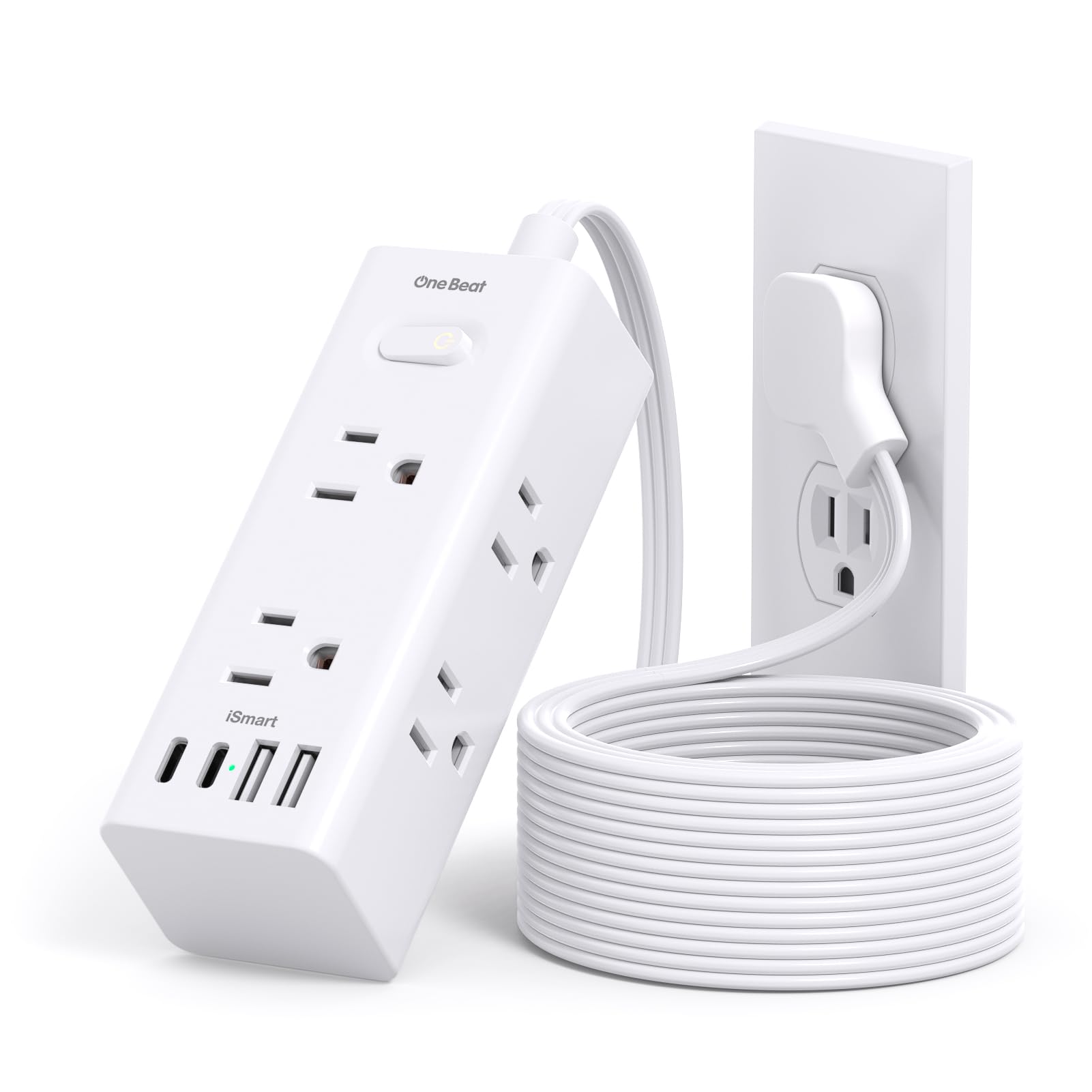 10FT Extension Cord Indoor, Power Bars with Surge Protector, Flat Plug Long Cord 6 Outlet 4 USB Ports (2 USB C) for Home, College, Dorm Room Essentials