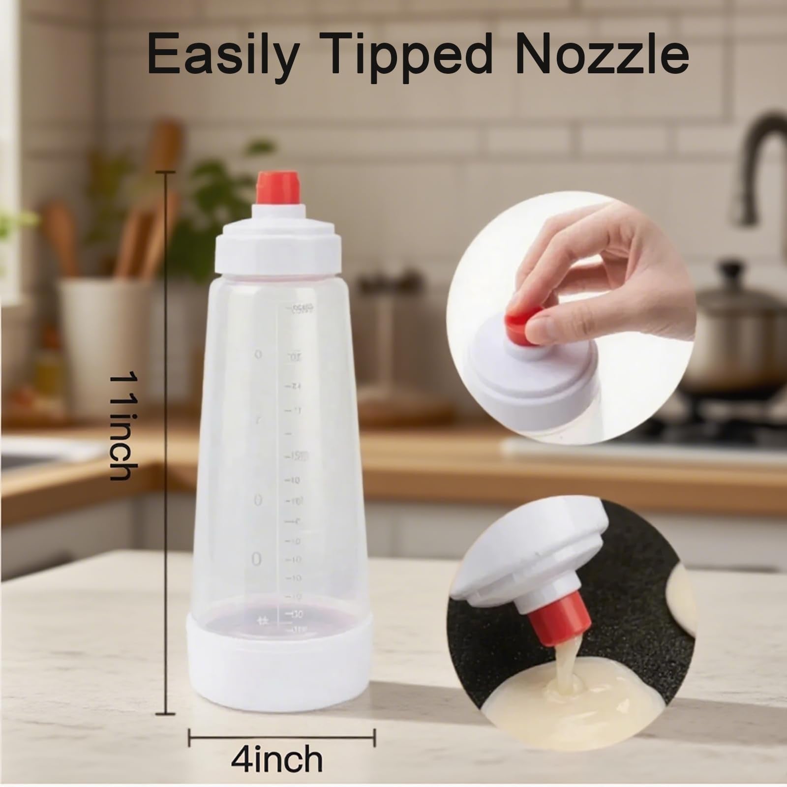 Batter Mixer and Dispenser with BlenderBall Wire Whisk, Silicone Squeeze Pancake Batter Dispenser and Mixer, Kitchen Pancake Shaker Batter Dispenser for Cupcakes Muffins Crepes