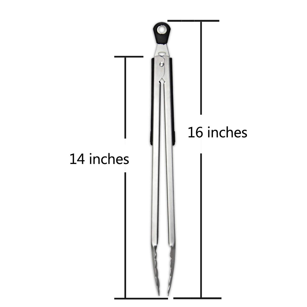 Tongs, AOOSY 2 Pieces Extra Long 16 Inches BBQ Tong 18/10 Stainless Steel Wide Scalloped Gripping Edge Kitchen Tongs for Cooking Serving Grilling Salads, with Joint-Lock