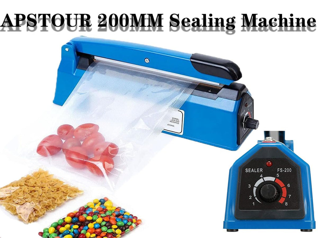 Impulse Heat Sealer Manual Bags Heat 8/12 Inch Impulse Sealing Machine for Plastic PE PP Bags with Extra Replace Element Grip (200mm, Blue)