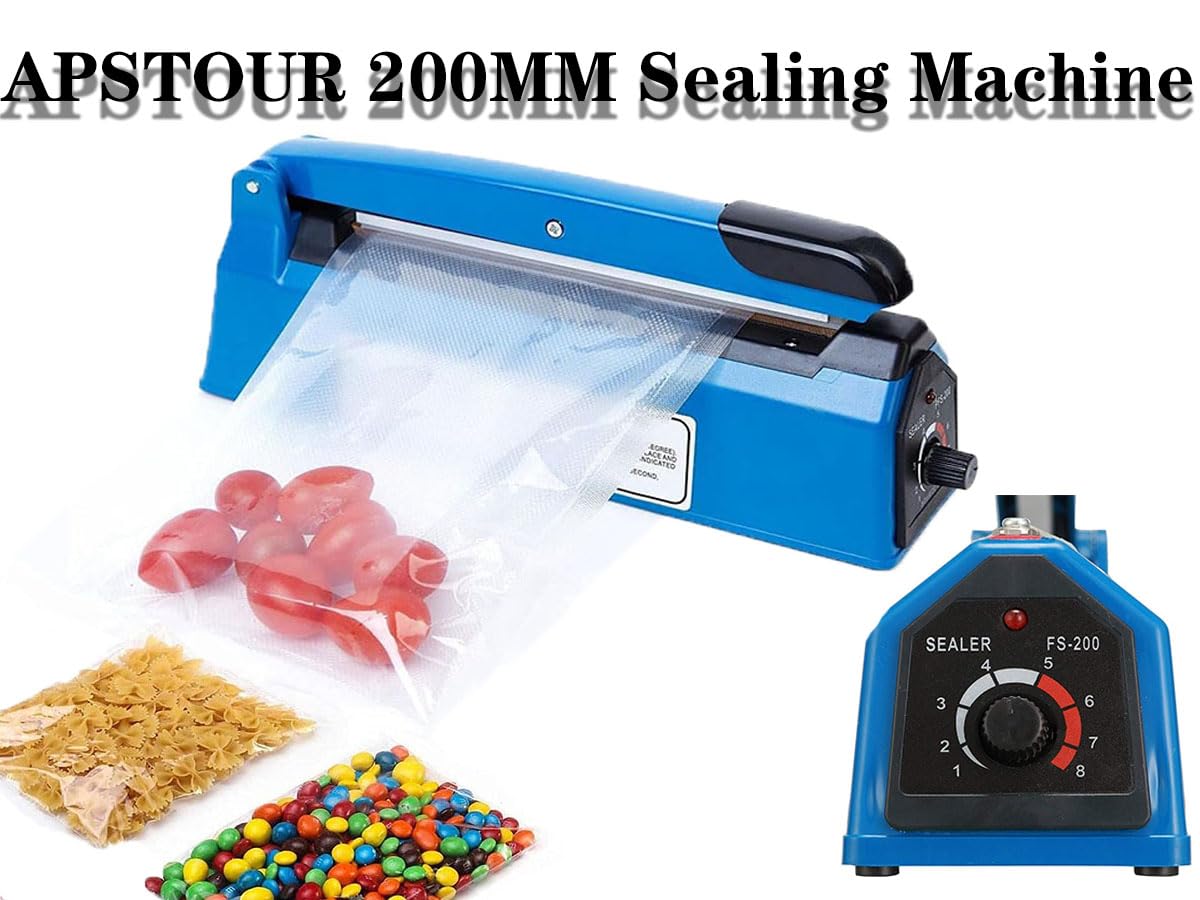 Impulse Heat Sealer Manual Bags Heat 8/12 Inch Impulse Sealing Machine for Plastic PE PP Bags with Extra Replace Element Grip (200mm, Blue)