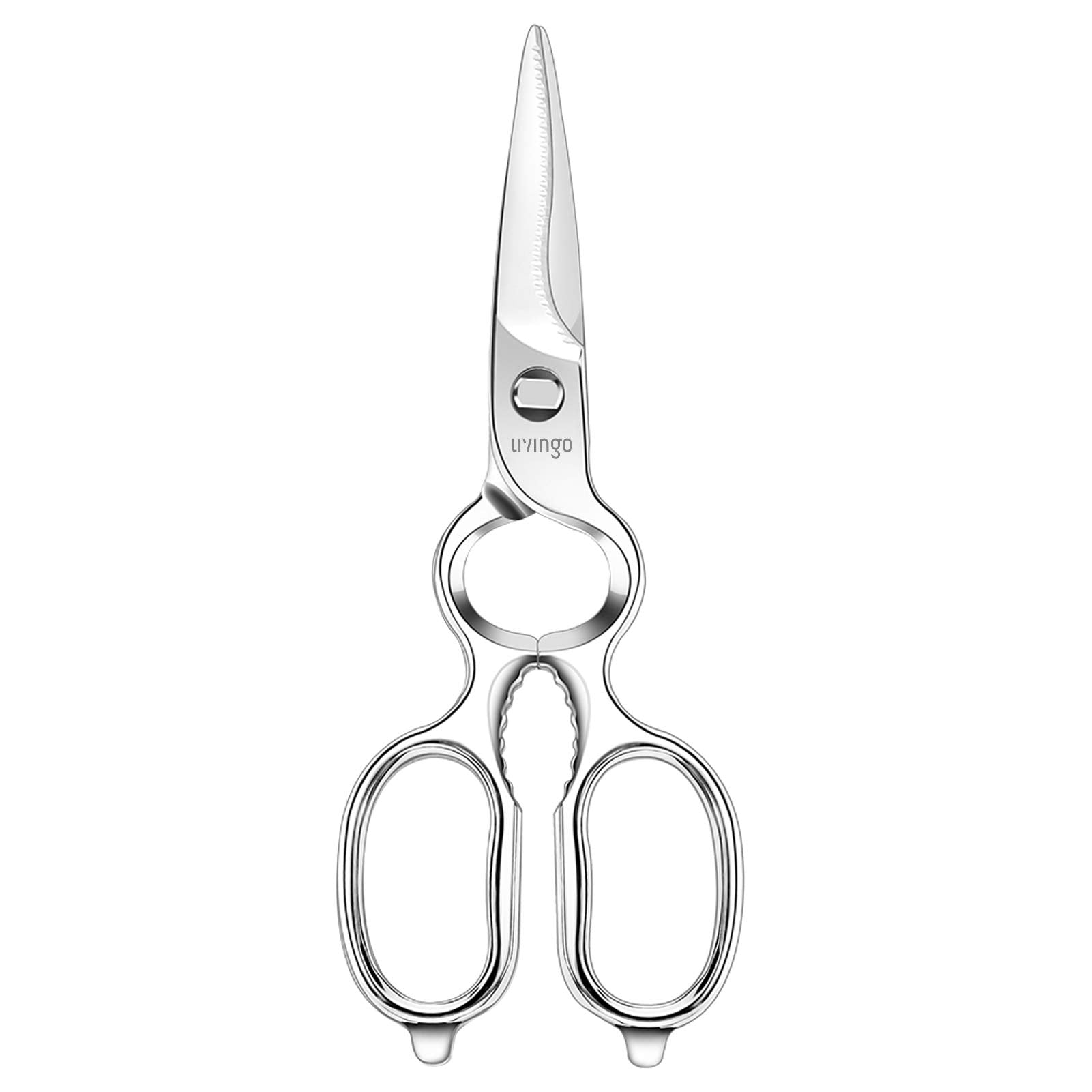 LIVINGO Kitchen Forged Shears Heavy Duty Come Apart Ultra Sharp Multi-Function Stainless Steel Scissors Bottle Opener, Nut Cracker 22cm