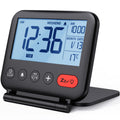 NOKLEAD Digital Travel Alarm Clock - 3.23 inch LCD Display, Temperature, 9-Minute Snooze, 10s Backlight, Battery Included (Black)