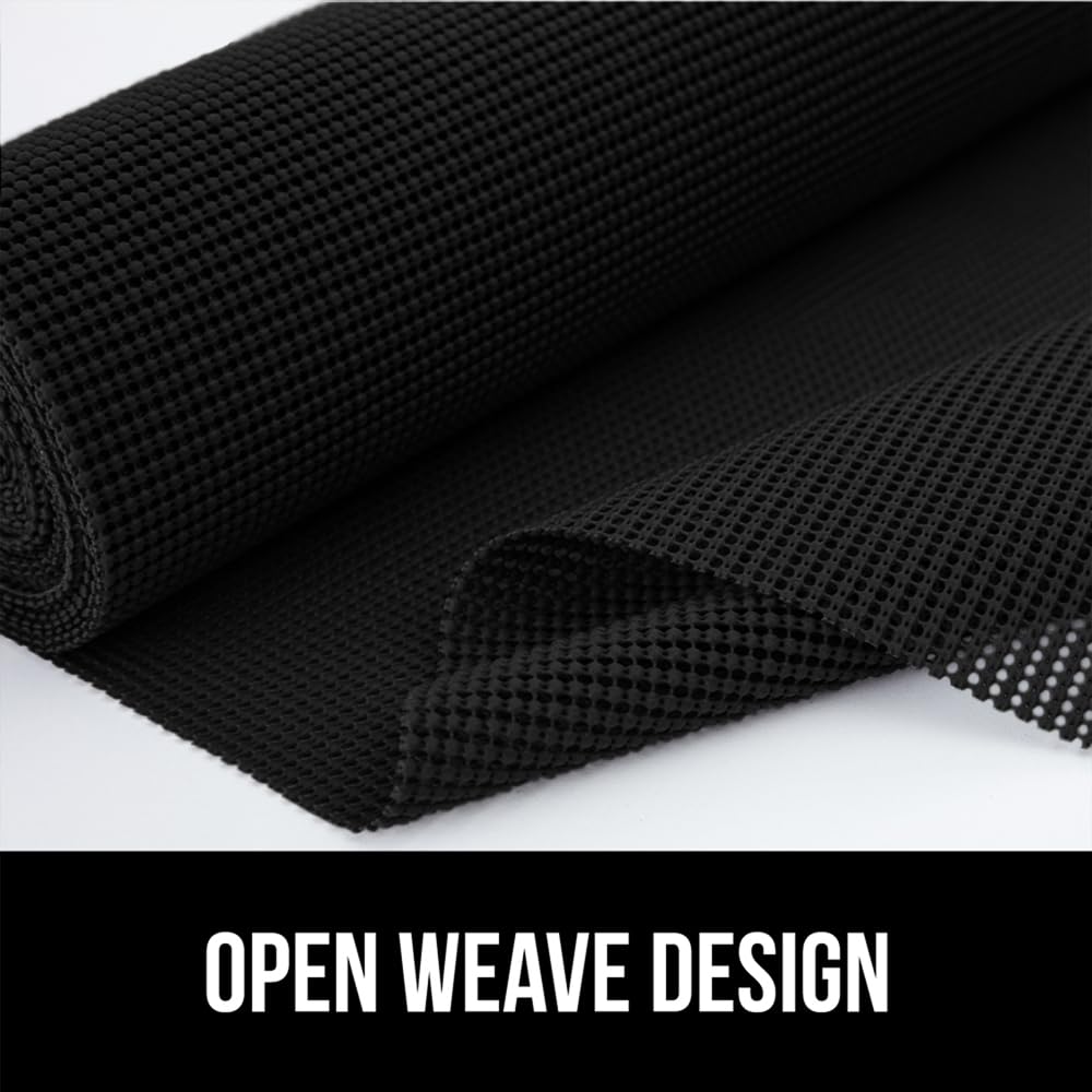 GORILLA GRIP Drawer and Shelf Liner, Strong Grip, Non Adhesive Easiest Install Mat, 12 in x 20 FT, Durable Organization Liners, Kitchen Cabinets Drawers Cupboards, Bathroom Storage Shelves, Black
