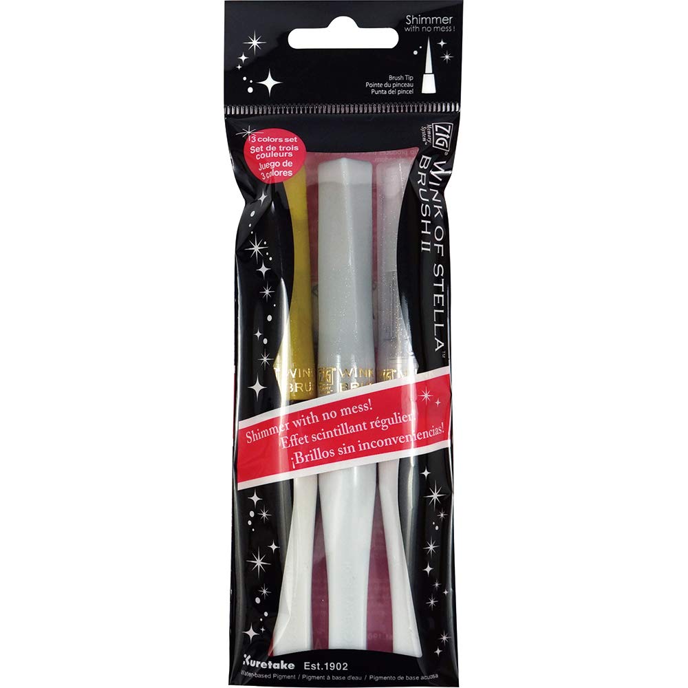 Kuretake ZIG Wink of Stella Brush II, Christmas Sparkle Glitter pen (Gold, Silver, Clear), Shimmer and Sparkle pens, for Card Making, Craft, Made in Japan