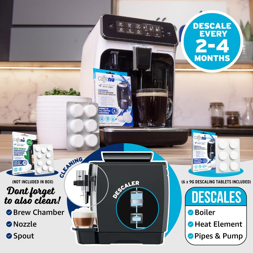 Descaling Tablets Pack of 6. Coffee Machine Descaler Tablets. Compatible with Jura, Mellita, Siemens, Phillips and Saeco. Remove Limescale & Build-up. Complete the Barista Kit