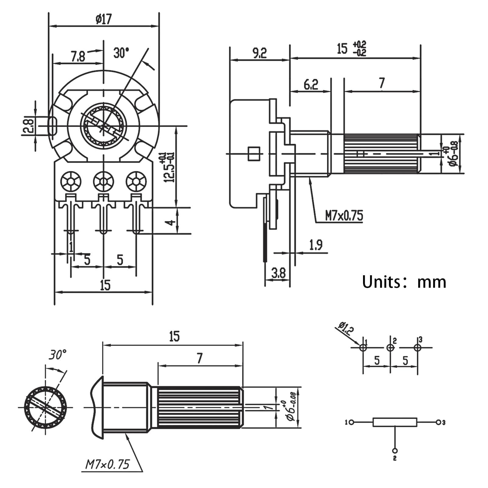 ALLECIN WH148 Potentiometer Kit 1K 2K 5K 10K 20K 50K 100K 250K 500K 1MK Ohm 15mm Shaft Single-Joint Linear Potentiometers 3Pins Set Variable Resistors with Plum Knob Cap and Aluminum Alloy Knobs