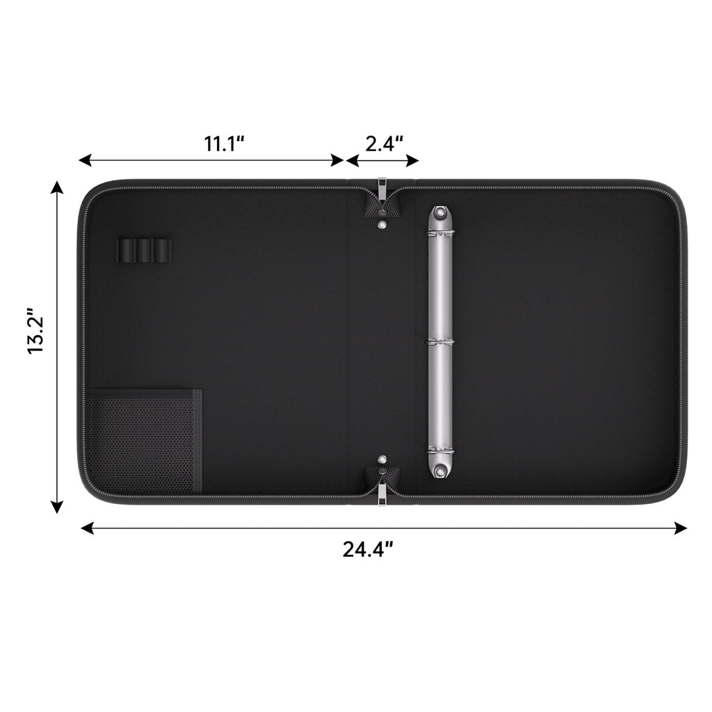 ZOOPIP Fireproof 3 Ring Binder with Zipper, 1.5 Inch D Rings Hold up 375 Sheets of 8.5" x 11" (A4), Compatible with Clear Page Protectors, Built-in Net and Pen Holder(Black, 1 Pcs)