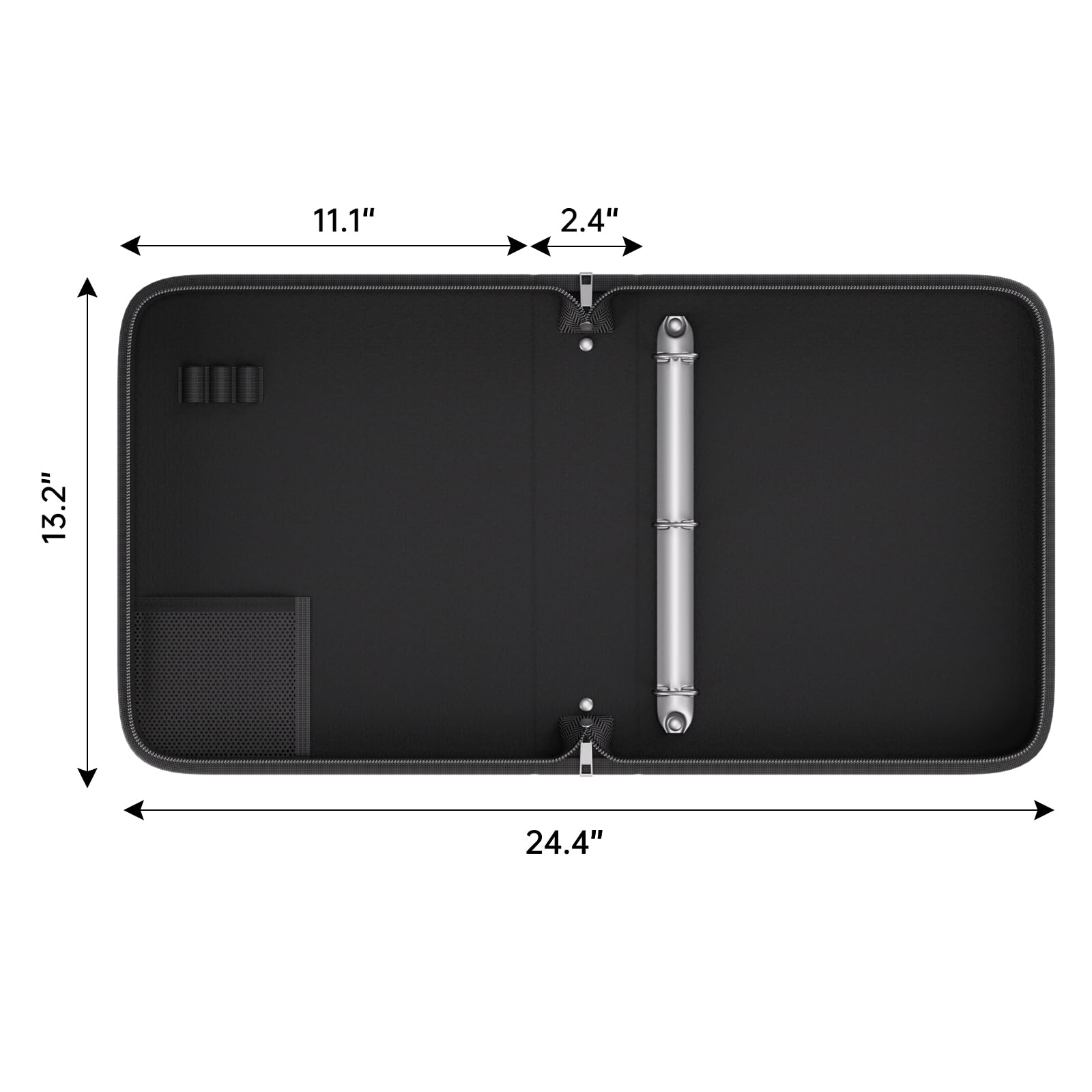 ZOOPIP Fireproof 3 Ring Binder with Zipper, 1.5 Inch D Rings Hold up 375 Sheets of 8.5" x 11" (A4), Compatible with Clear Page Protectors, Built-in Net and Pen Holder(Black, 1 Pcs)
