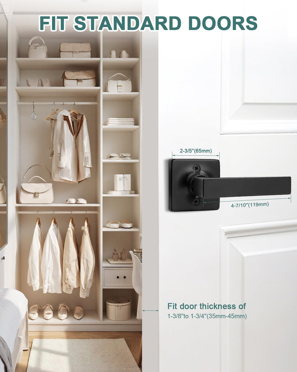 GOBEKOR 2 Pack Black Half Dummy Door Handles Straight Non-Turning Door Lever Square Interior Closet French Door Handle Dummy Levers