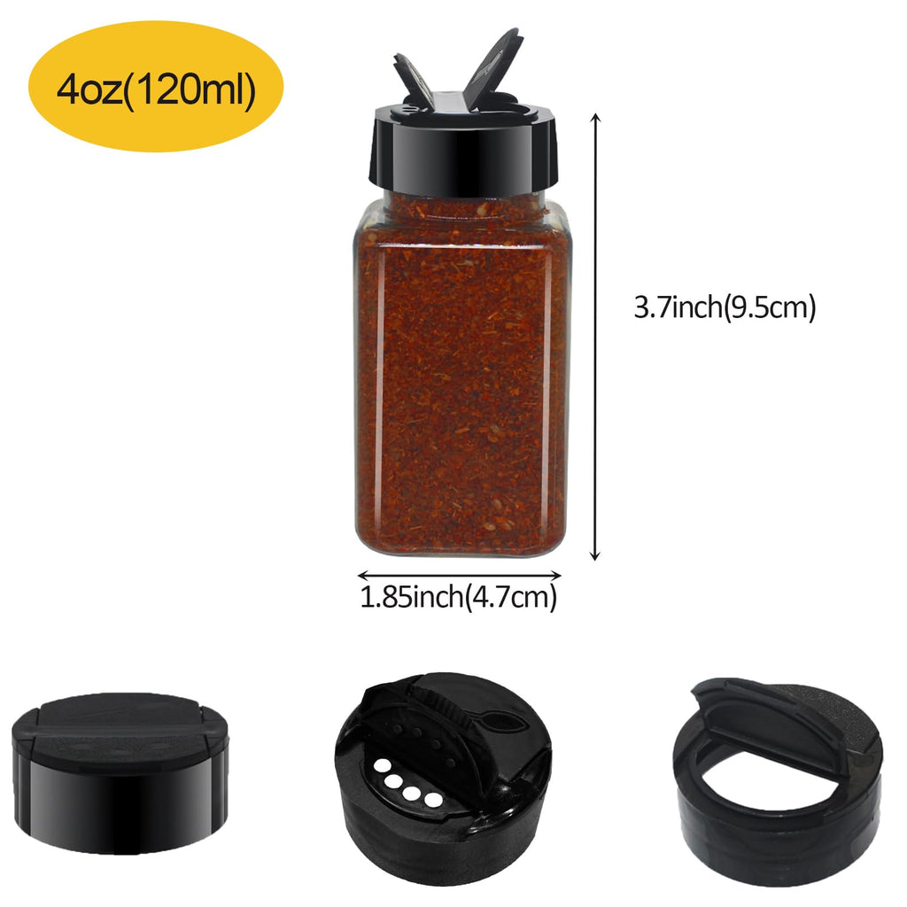 BPFY 12 Pack 4oz Clear Plastic Spice Jars With Black Lids, Square Spice Bottles, Plastic Seasoning Containers with Chalk Labels, Pen, Funnel, Spice Containers For Kitchen Cabinet