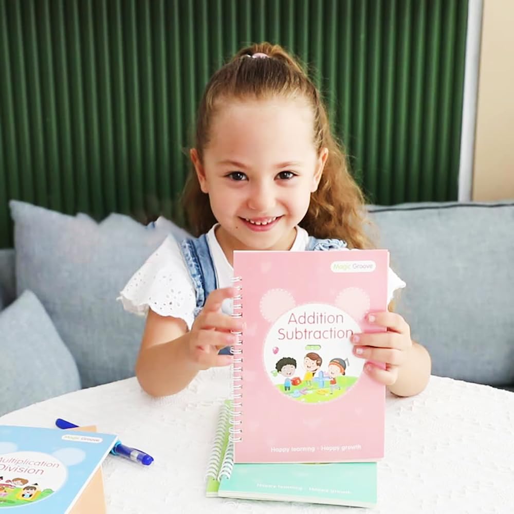 Magic Ink Practice Copybooks for Kids, Reusable Grooved Handwriting Training Workbooks for Preschools, Grooves Design Pen Control Tools, Early Childhood Education Materials (20cmX14cm, 5 Books)