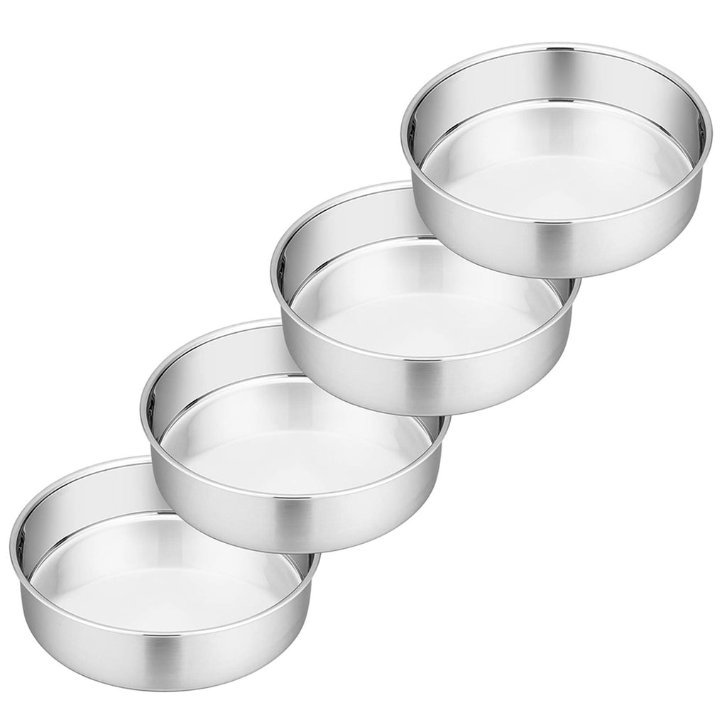 P&P Chef 6 Inch Cake Pans Set of 4, Round Baking Pan, Stainless Steel Birthday Wedding Metal Layer Cake Pans, Non Toxic & Healthy, Mirror Polished & Dishwasher Safe