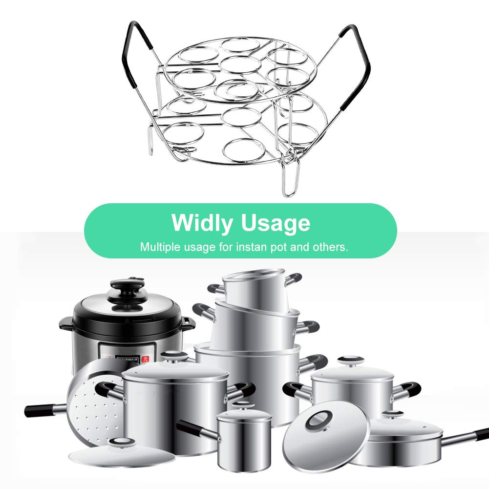 Stackable Egg Steamer Rack, BiaoGan Egg Cooking Rack with Heat Resistant Silicone Handles Compatible with Instant Pot Accessories 6,8 Quart, 14 Eggs Multipurpose Steamer Rack Trivet
